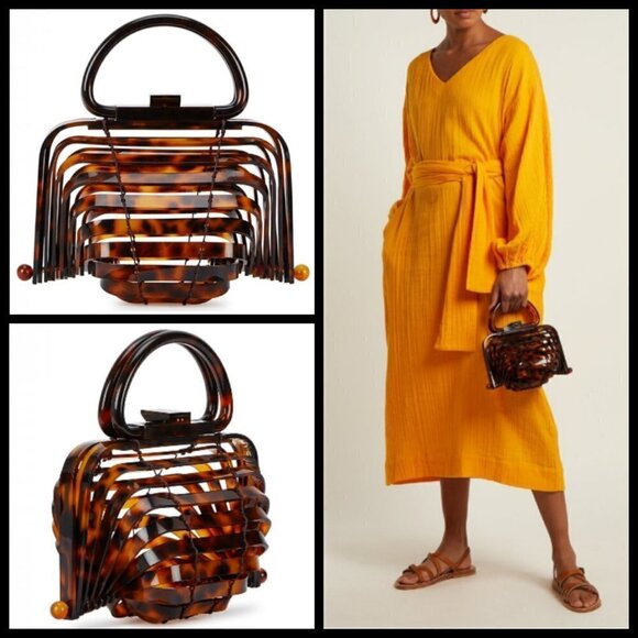 💕CULT GAIA💕 Lillith Bag ~ Tortoise Acrylic Mini Top Handle Bag Collapsible - Picture 4 of 16